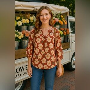 Lauren Conrad Blouse Romantic Cottagecore Feminine Chic Lightweight Boho Floral